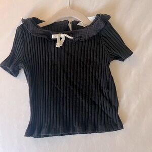 Black Ribbed Top with Bow Detail size 3t
